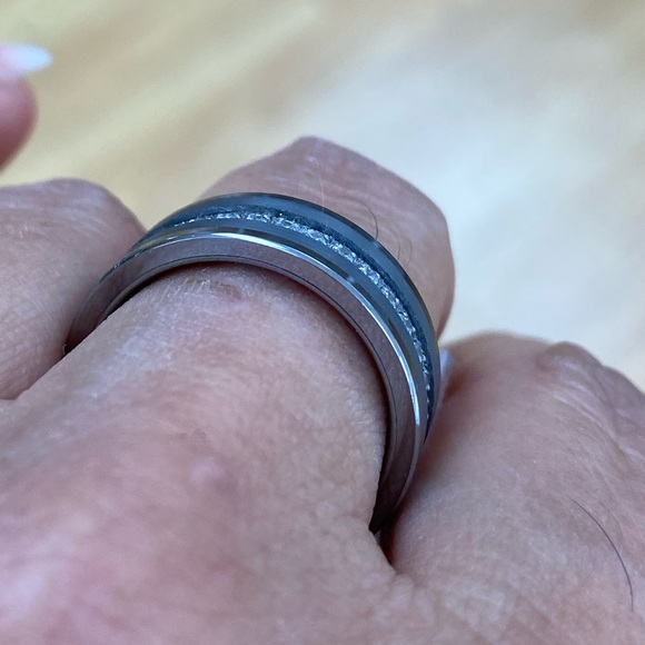 8MM PIPE CUT CZ ETERNITY TUNGSTEN WEDDING BAND - Picture 6 of 8